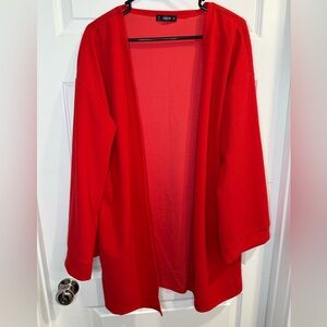 SHEIN Bold Red Open Front Cardigan